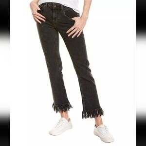 Maje Stonewashed Black crop frayed Jeans